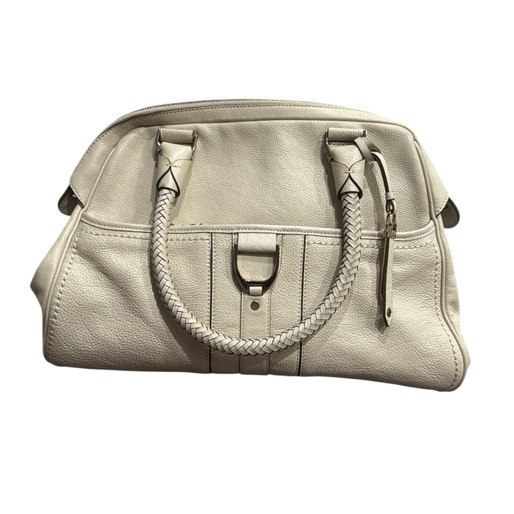 Cole Haan cream braided handle tassle classic leather satchel shoulder handbag